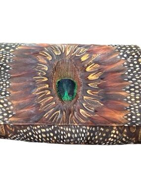 Vintage ‘80s Comeco Genuine Peacock Feather Crossbody Purse Boho Festival Purse